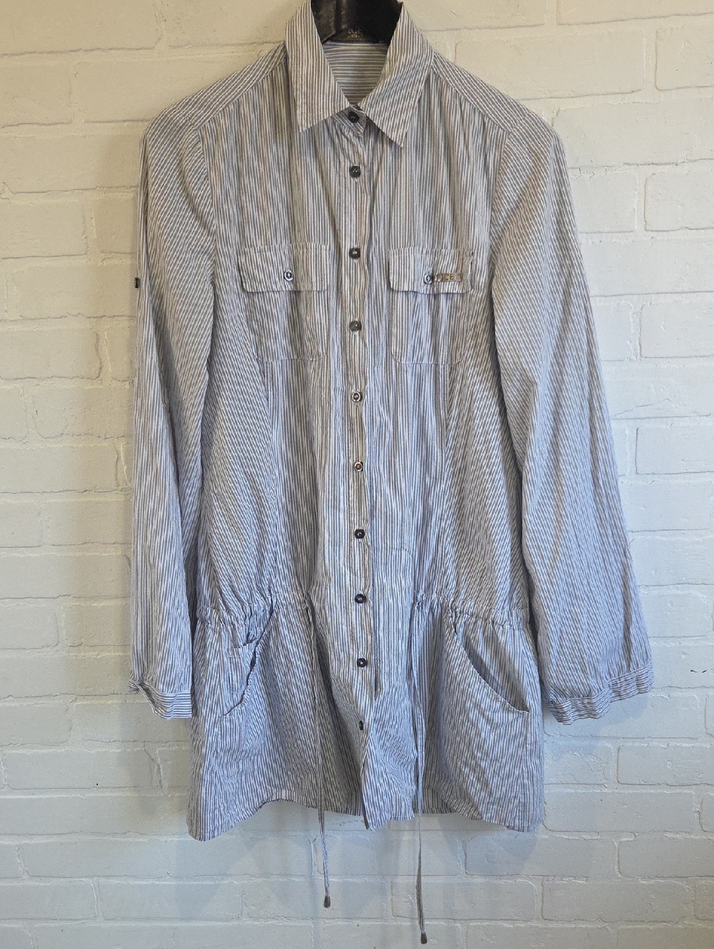 Ice Iceberg Blue and White Striped Button-Front Tunic